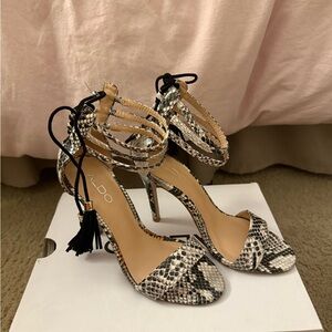 Aldo Black and Tan Heels Elegant Stiletto Sandals